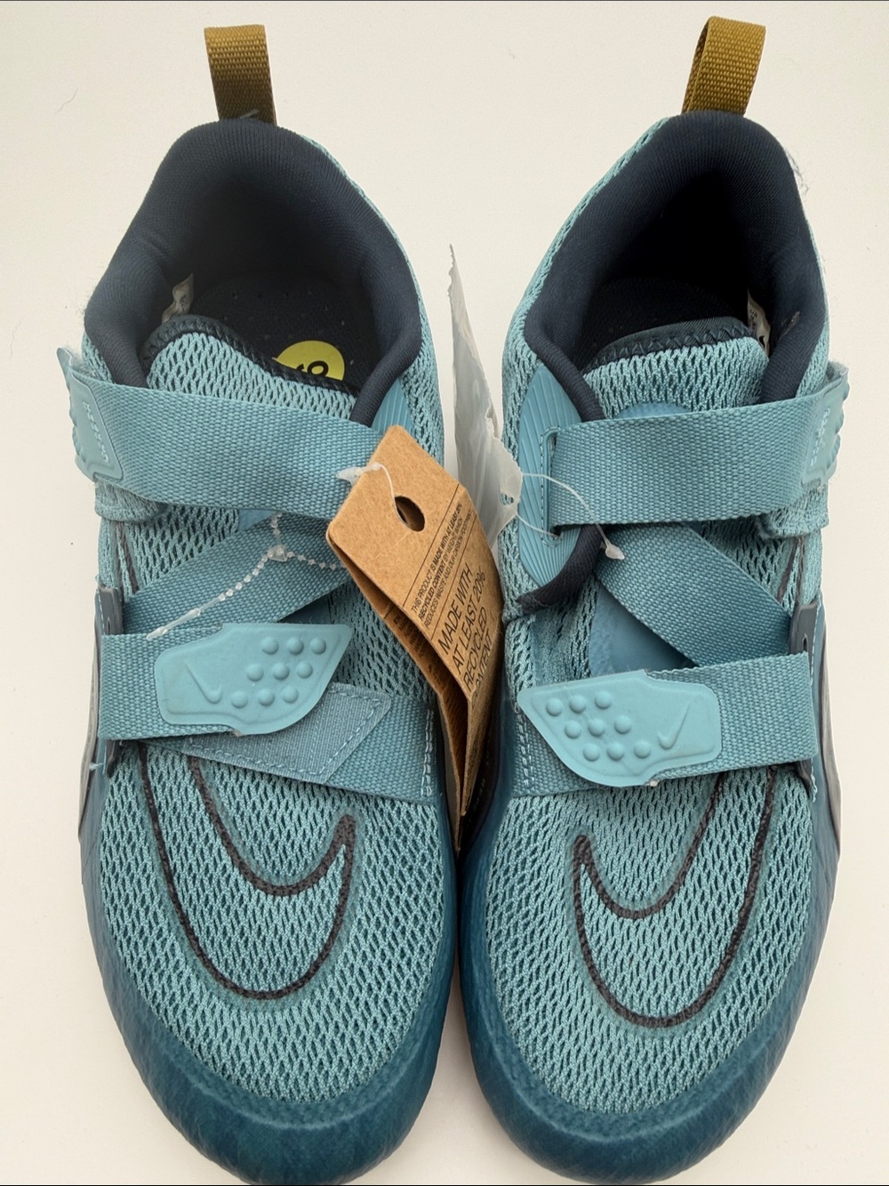Nike Teal Youth Strap Cycling Shoes with Mustard Heel Loop - Picture 3 of 7